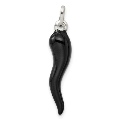 Sterlingsilber Schwarz Emaille Italienisch Horn Anhänger
