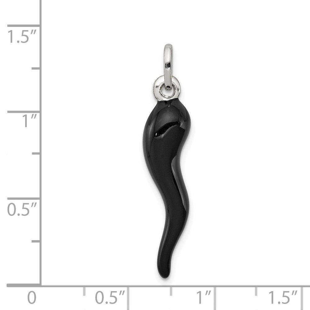 Sterlingsilber Schwarz Emaille Italienisch Horn Anhänger