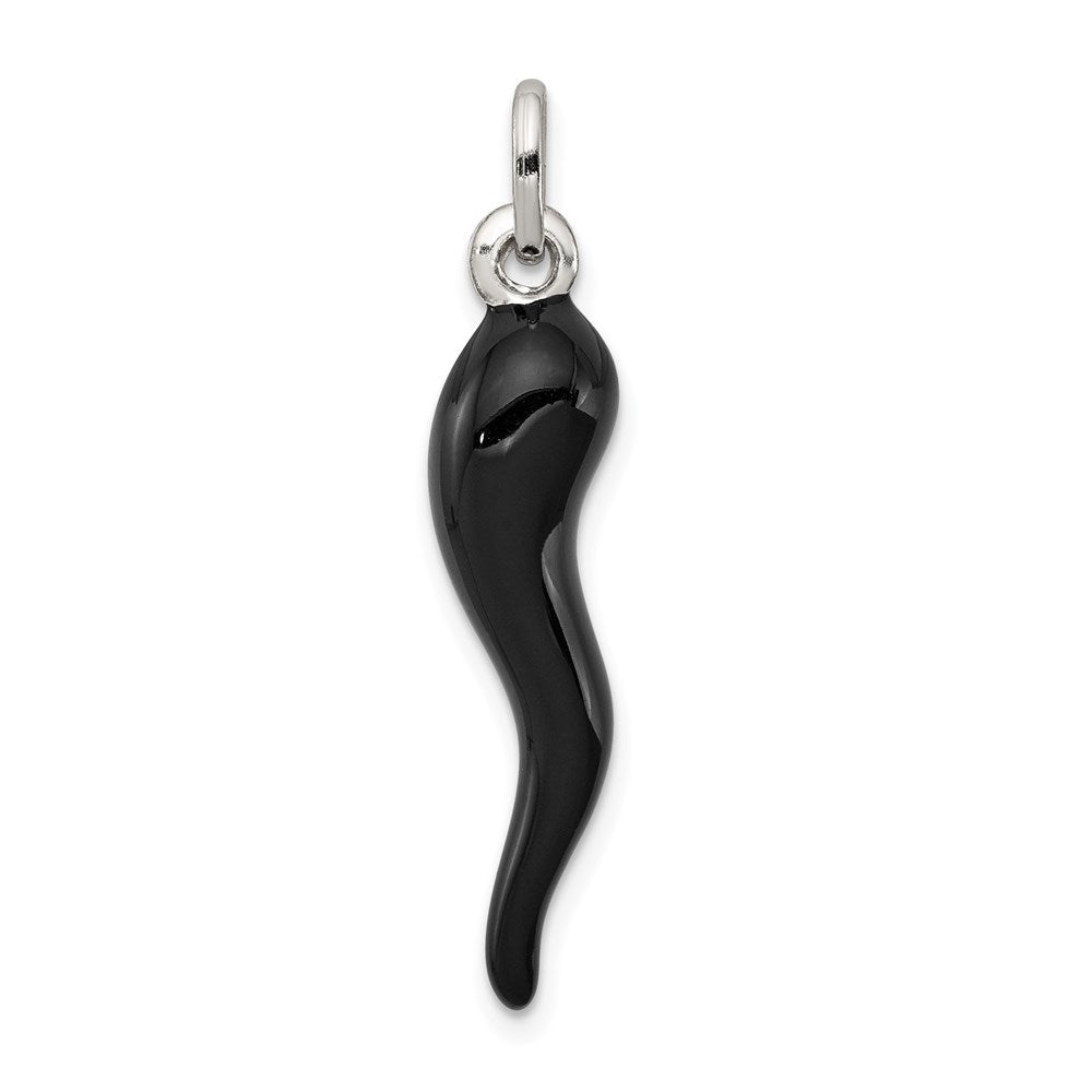 Sterlingsilber Schwarz Emaille Italienisch Horn Anhänger