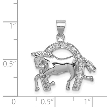 Sterlingsilber Rhodiniert Pferd & Hufeisen Zirkonia Anhänger