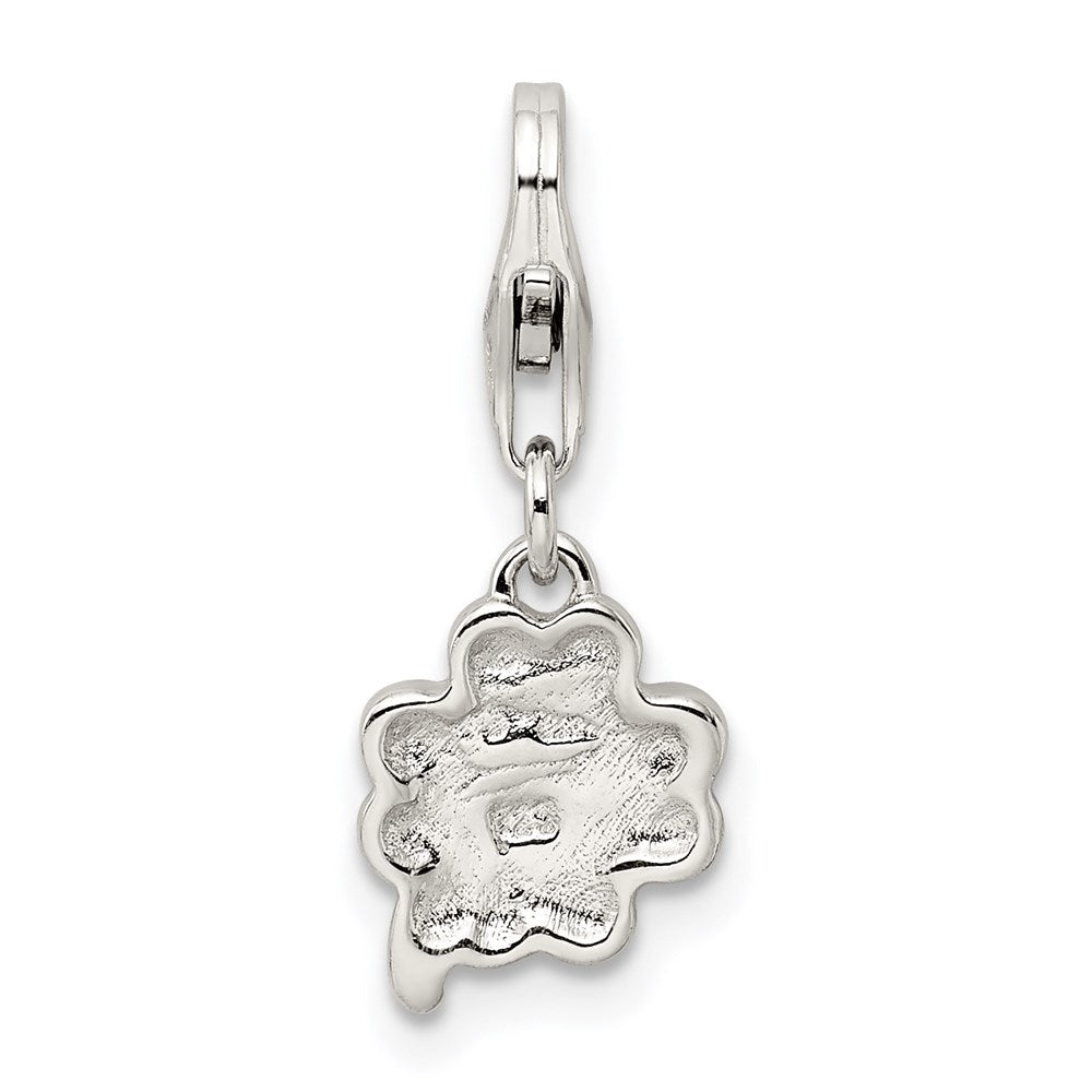 Sterlingsilber Grün Emailliert Vier Blatt Klee Charm mit Karabinerverschluss
