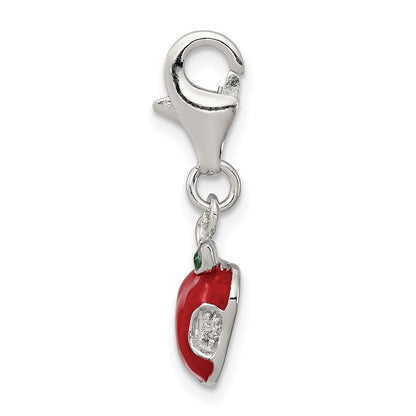 Sterlingsilber Rhodiniert Zirkonia und Rot Emailliert Apple Charm