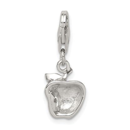 Sterlingsilber Rhodiniert Zirkonia und Rot Emailliert Apple Charm
