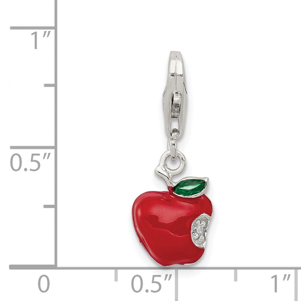 Sterlingsilber Rhodiniert Zirkonia und Rot Emailliert Apple Charm