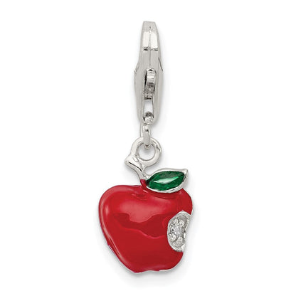 Sterlingsilber Rhodiniert Zirkonia und Rot Emailliert Apple Charm