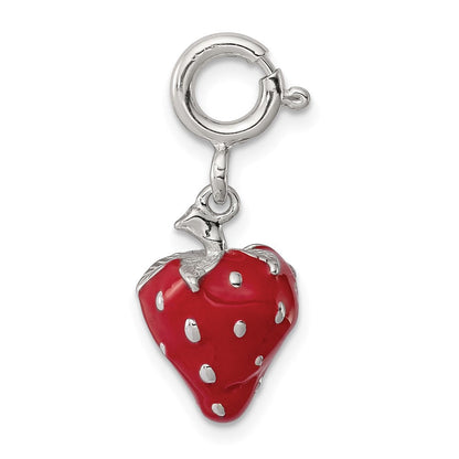 Sterlingsilber Rhodiniert Rot Emailliert Strawberry Charm