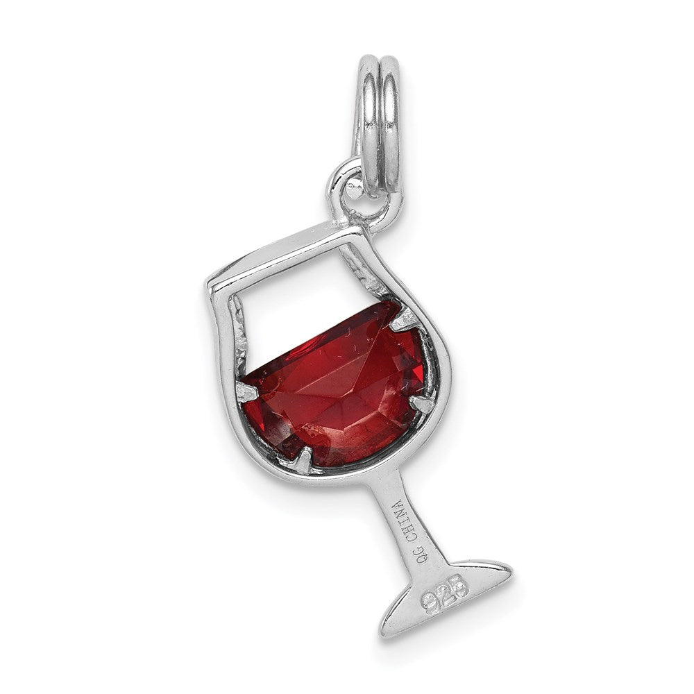 Sterlingsilber Rhodiniert Rot Zirkonia Wine Glas Charm
