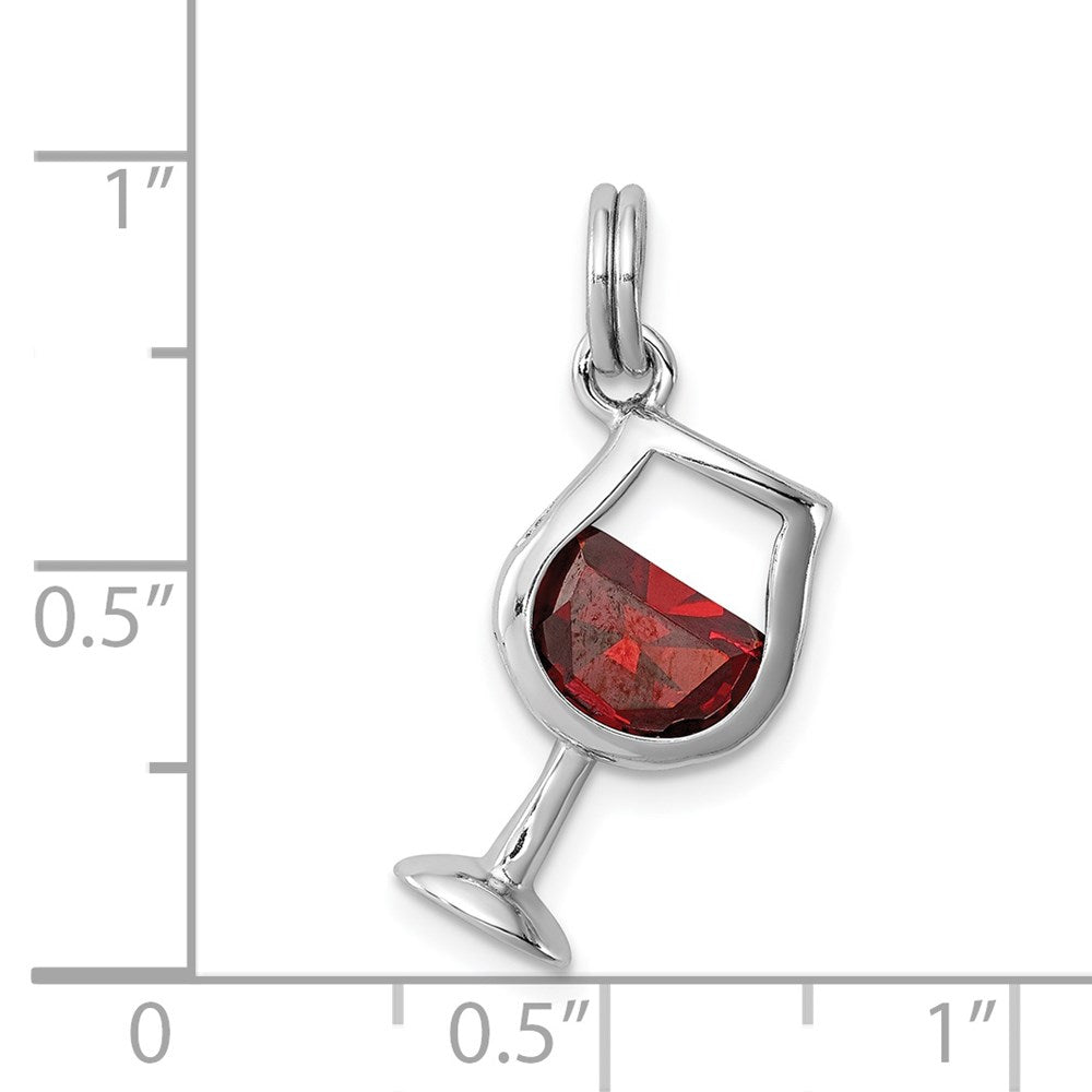 Sterlingsilber Rhodiniert Rot Zirkonia Wine Glas Charm