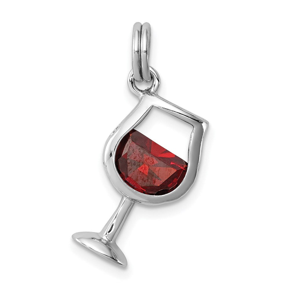 Sterlingsilber Rhodiniert Rot Zirkonia Wine Glas Charm