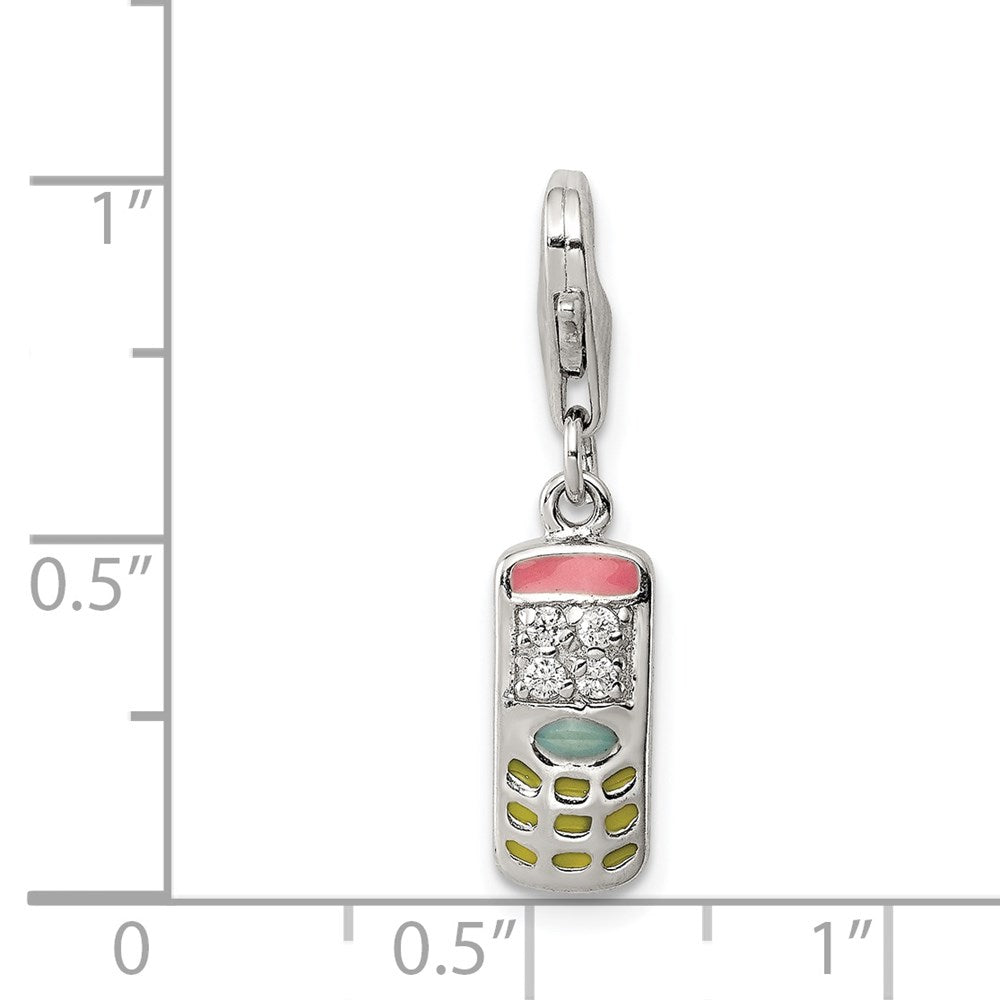 Sterlingsilber Rhodiniert Emailliert und Zirkonia Cell Phone Charm