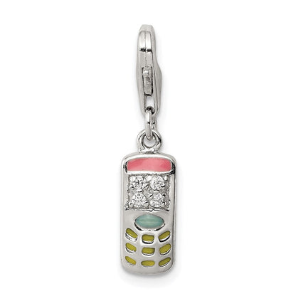 Sterlingsilber Rhodiniert Emailliert und Zirkonia Cell Phone Charm