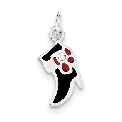 Sterlingsilber Schwarz & Rot Emailliert Boot Charm