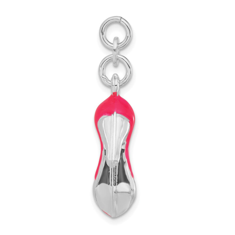 Sterlingsilber 3-d Poliert Rosa & Grün Emailliert Hoch Heel Charm