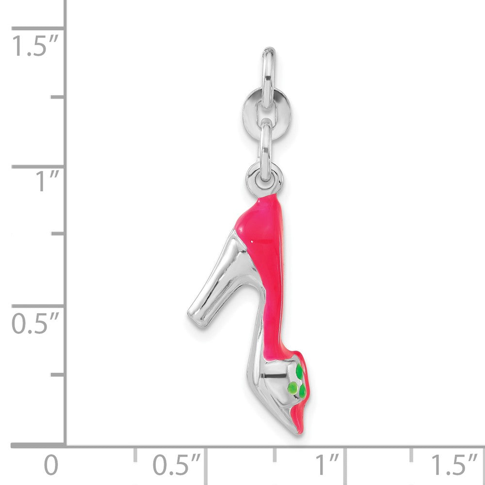 Sterlingsilber 3-d Poliert Rosa & Grün Emailliert Hoch Heel Charm