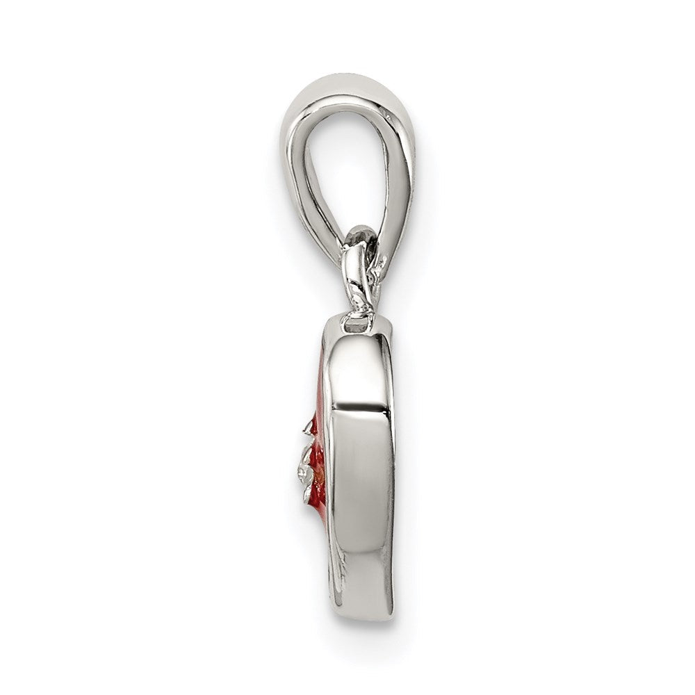 Sterlingsilber Rhodiniert Rot Emaille mit Zirkonia Herz Anhänger