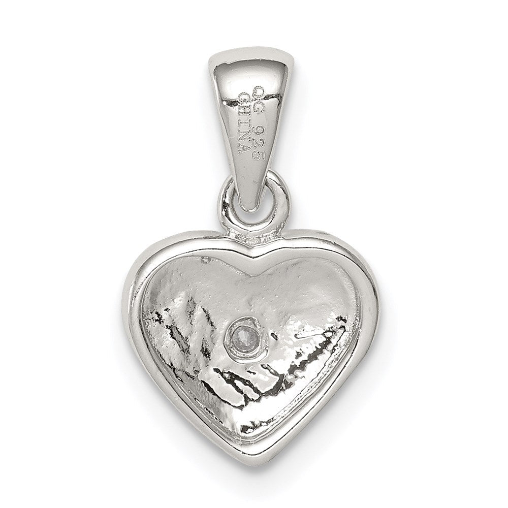 Sterlingsilber Rhodiniert Rot Emaille mit Zirkonia Herz Anhänger