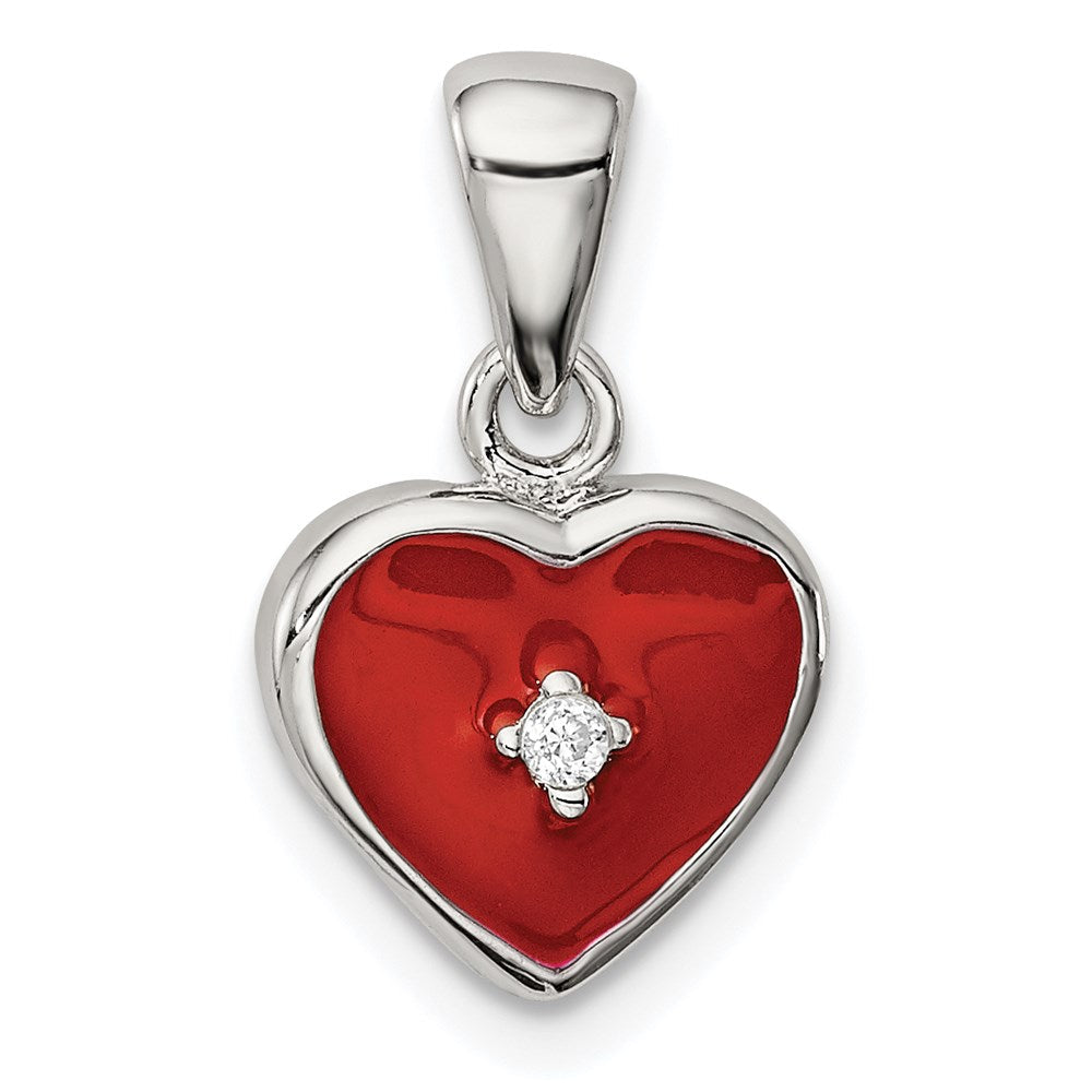 Sterlingsilber Rhodiniert Rot Emaille mit Zirkonia Herz Anhänger