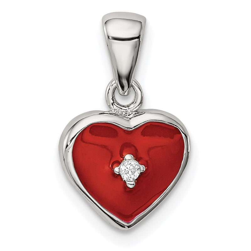 Sterlingsilber Rhodiniert Rot Emaille mit Zirkonia Herz Anhänger