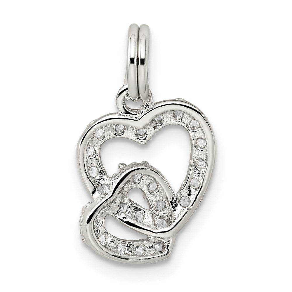 Sterlingsilber Rhodiniert Zirkonia Interlocking Herzen Charm