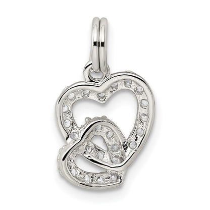 Sterlingsilber Rhodiniert Zirkonia Interlocking Herzen Charm