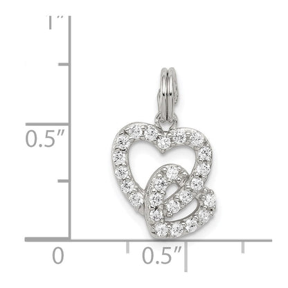 Sterlingsilber Rhodiniert Zirkonia Interlocking Herzen Charm