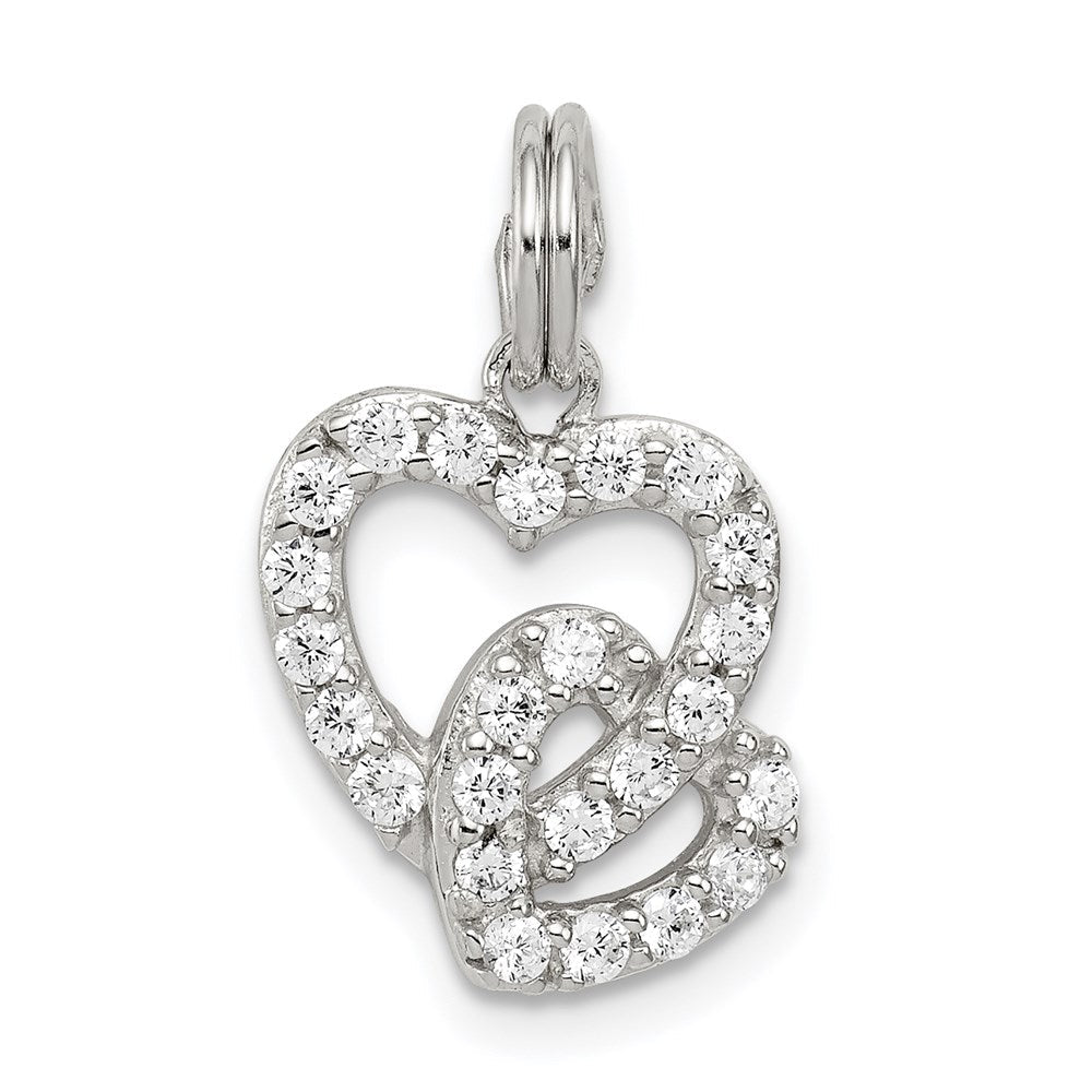 Sterlingsilber Rhodiniert Zirkonia Interlocking Herzen Charm