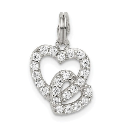 Sterlingsilber Rhodiniert Zirkonia Interlocking Herzen Charm