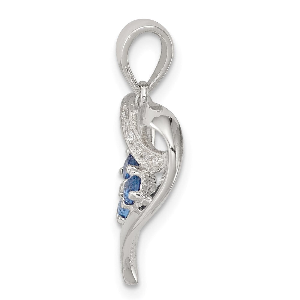 Sterlingsilber Rhodiniert Blau Glas und Klar Zirkonia Herz Anhänger