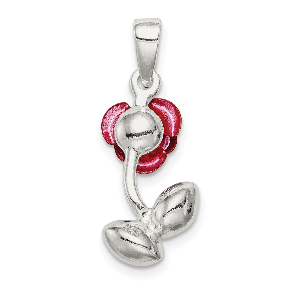 Sterlingsilber Rot Emaille mit Grün Zirkonia Rose Charm