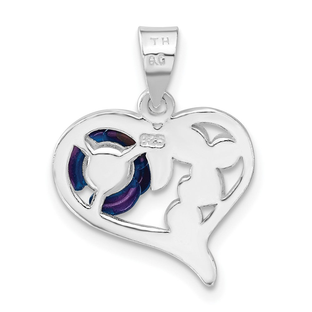 Sterlingsilber Poliert Emailliert & Blau Zirkonia Rose Herz Anhänger