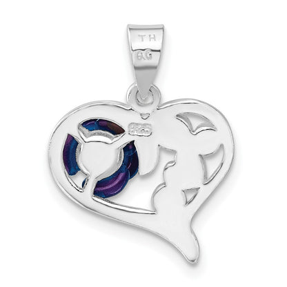 Sterlingsilber Poliert Emailliert & Blau Zirkonia Rose Herz Anhänger