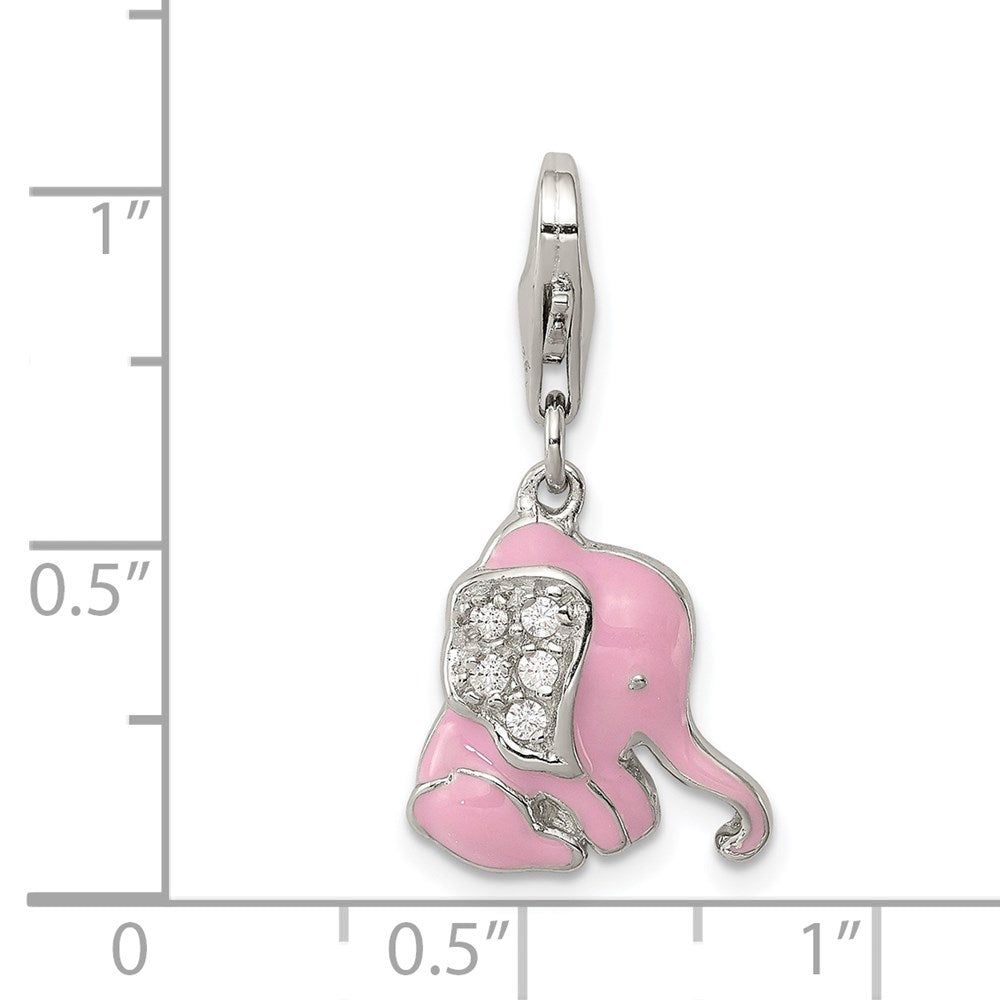 Sterlingsilber Rhodiniert Rosa Emailliert Zirkonia Elefant Charm