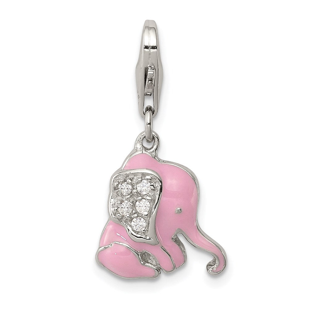 Sterlingsilber Rhodiniert Rosa Emailliert Zirkonia Elefant Charm