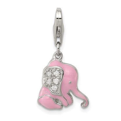 Sterlingsilber Rhodiniert Rosa Emailliert Zirkonia Elefant Charm