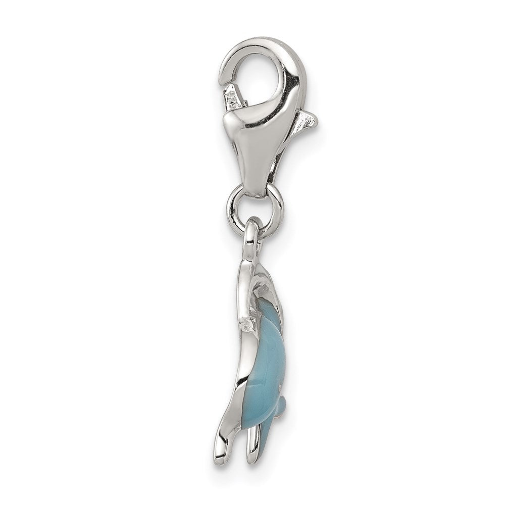 Sterlingsilber Rhodiniert Emailliert Delfin mit Karabinerverschluss Charm