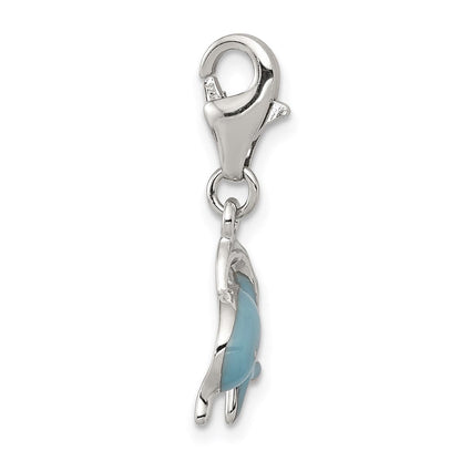 Sterlingsilber Rhodiniert Emailliert Delfin mit Karabinerverschluss Charm