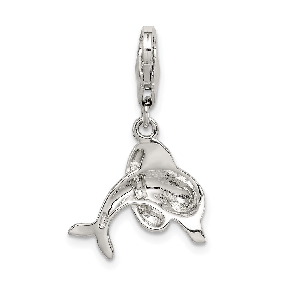 Sterlingsilber Rhodiniert Emailliert Delfin mit Karabinerverschluss Charm