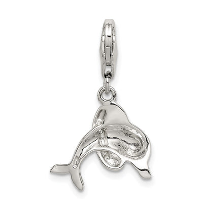 Sterlingsilber Rhodiniert Emailliert Delfin mit Karabinerverschluss Charm