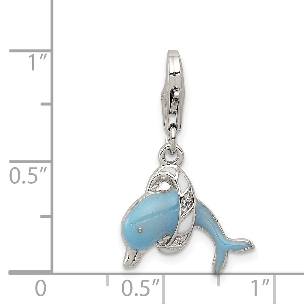 Sterlingsilber Rhodiniert Emailliert Delfin mit Karabinerverschluss Charm