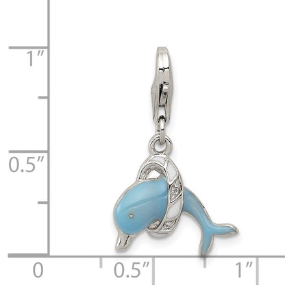 Sterlingsilber Rhodiniert Emailliert Delfin mit Karabinerverschluss Charm
