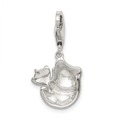 Sterlingsilber Rhodiniert Zirkonia Emaille Panda Charm mit Karabinerverschluss