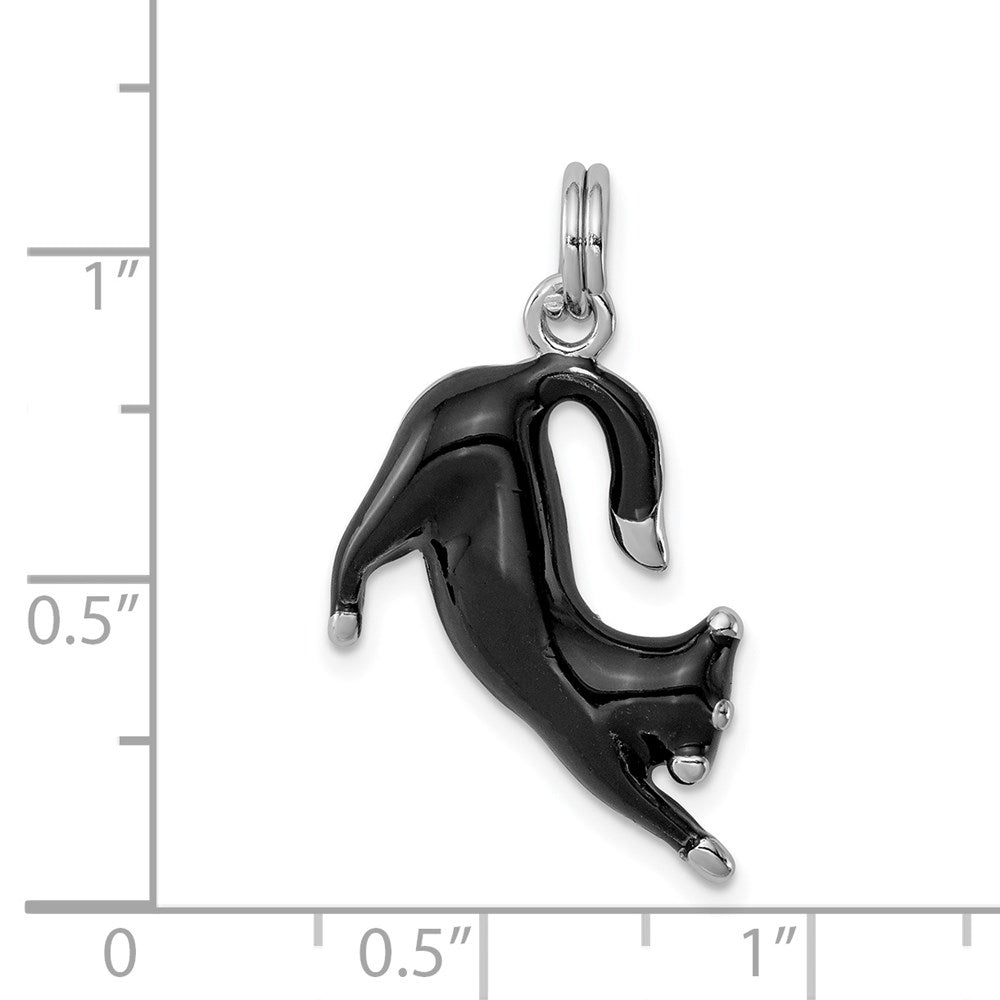 Sterlingsilber Rhodium-platedblack Emaille Katze Charm