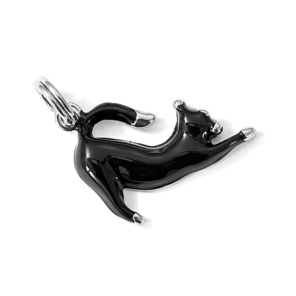 Sterlingsilber Rhodium-platedblack Emaille Katze Charm