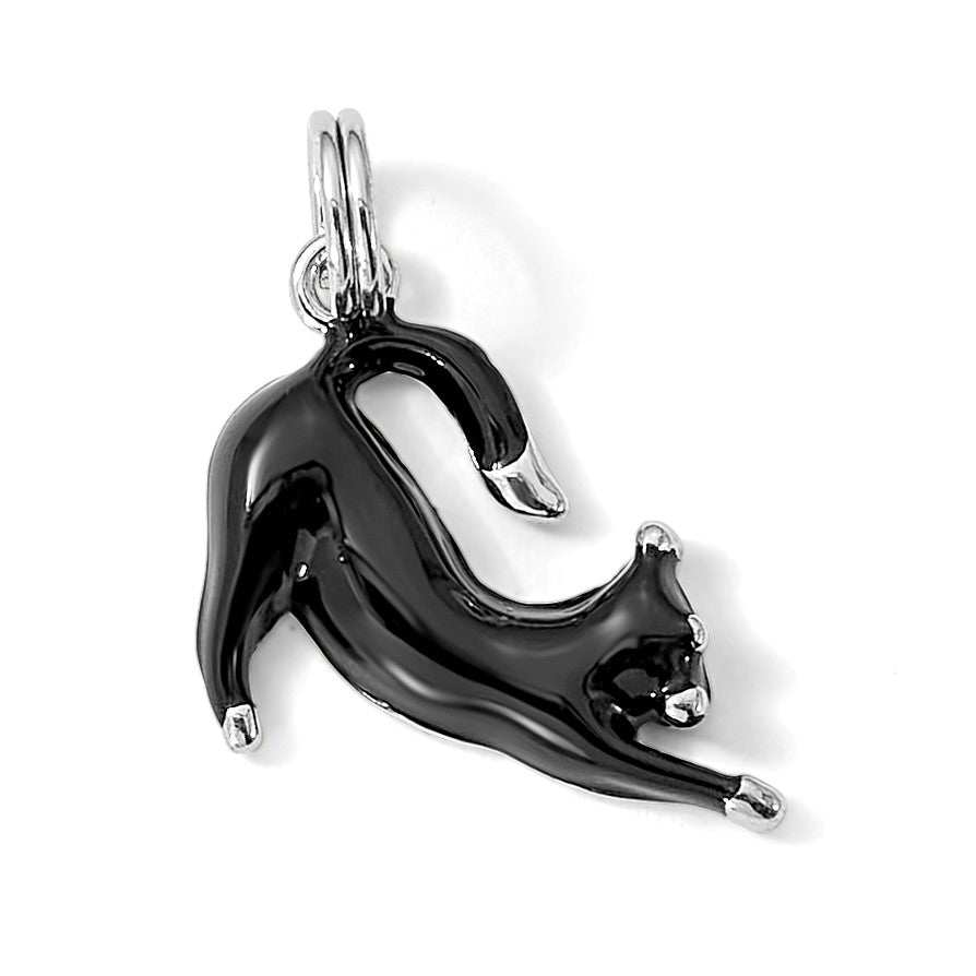 Sterlingsilber Rhodium-platedblack Emaille Katze Charm