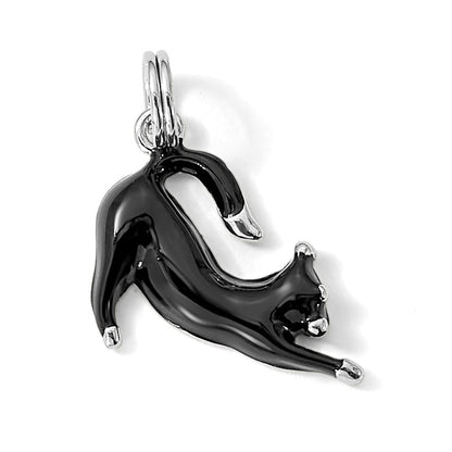 Sterlingsilber Rhodium-platedblack Emaille Katze Charm