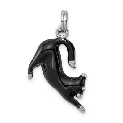 Sterlingsilber Rhodium-platedblack Emaille Katze Charm