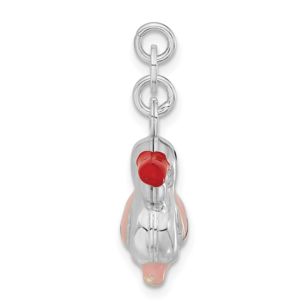 Sterlingsilber 3-d Poliert Rosa Rot & Schwarz Emailliert Pelican Charm