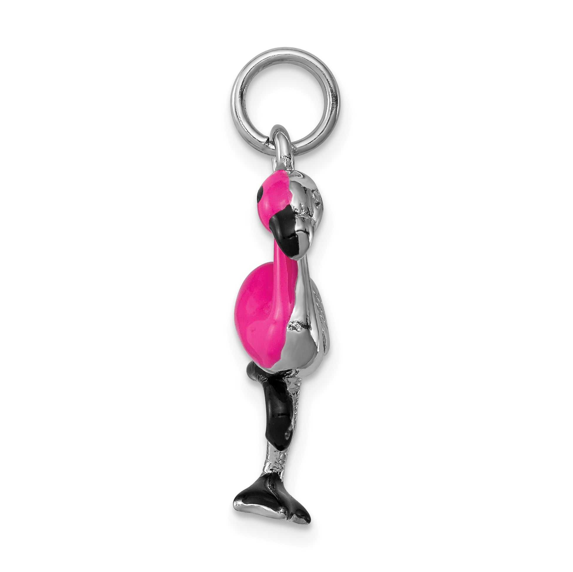 Sterlingsilber Rhodiniert Hot Rosa & Schwarz Emailliert Flamingo Charm