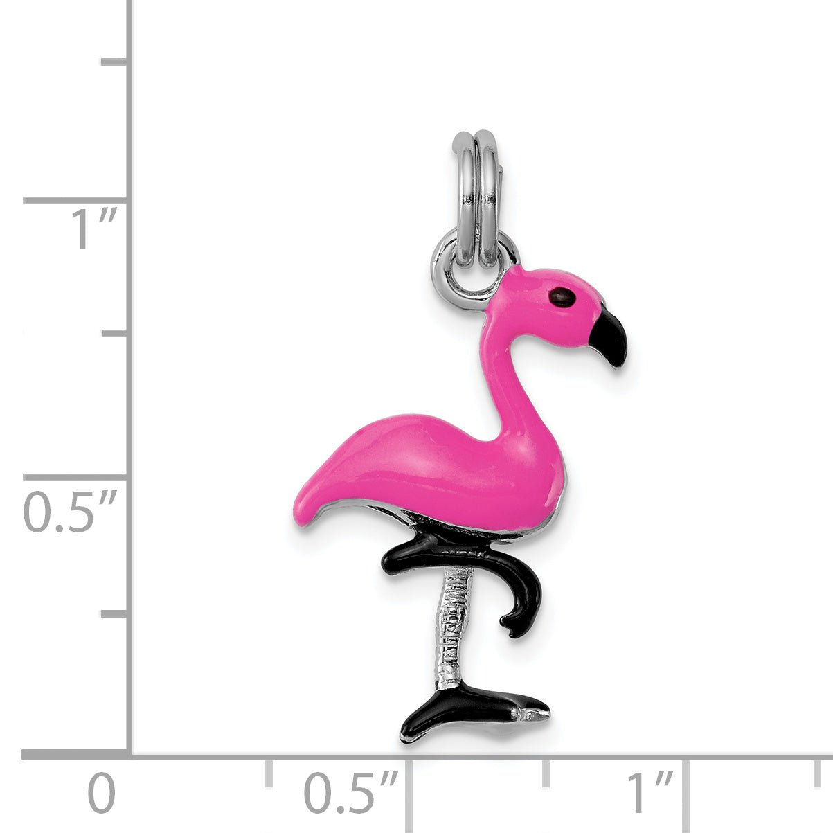 Sterlingsilber Rhodiniert Hot Rosa & Schwarz Emailliert Flamingo Charm