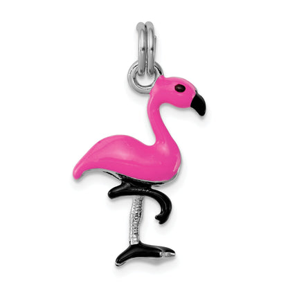 Sterlingsilber Rhodiniert Hot Rosa & Schwarz Emailliert Flamingo Charm